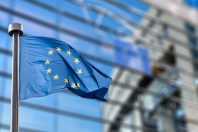 European Union flag against European Parliament