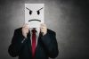 angry man with white board on gray background