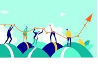 Business people, creative team holding and caring growth arrow a