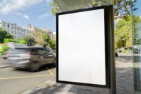 Outdoor bus stop advertisement mockup with cars