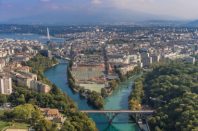 Vue aerienne du grand Genève, La jonction et la rade aux alentousr du pont Butin