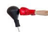 hand with glove punch a punching ball on white background