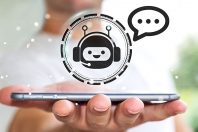 Businessman chatting with chatbot application 3D rendering