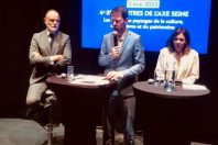 Le président de la communauté urbaine Le Havre Seine métropole, Edouard Philippe,  le président de la métropole Rouen Normandie, Nicolas Mayer-Rossignol, et la maire de Paris, Anne Hidalgo, le 3 mai 2022, à Rouen.