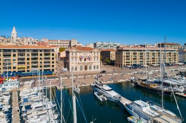 Marseille, Aerial view of Marseille Harbor (le vieux Port)