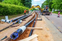 Travaux de voirie pour le chauffage urbain. Extension d'un réseau de chaleur. Pose de canalisations enterrées