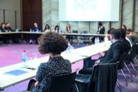 Audience in the conference hall. Business and Entrepreneurship. Panoramic composition suitable for banners. Speaker Giving a Talk at Business Meeting.