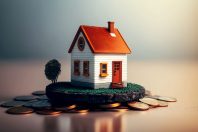 Concept of Investment property. Miniature house with plot of lan