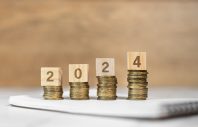 Business and finance concept. number 2024 on coins, budget on new year