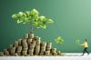 Business people working with money trees in fund concept, in the style of nature painter, vector illustration.