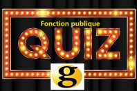 3d red quiz game text for contest show. Golden title typeface for trivia banner template. Marquee light effect typo creative element. Retro alphabet for night knowledge competition in vegas showtime