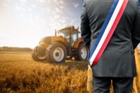 maire voter élection campagne rural village électeur législative voter mairie agriculteur agriculture tracteur récolte moisson blé céréale champ engin remorque moissonner couper été saison activité