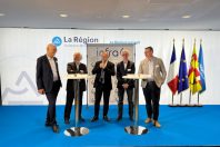De gauche à droite : Paul Galonnier, président Indura, Xavier Odo, conseiller régional Région Auvergne-Rhône-Alpes, Pierre-Alain Roche, président IREX, Cédric Moscatelli, président infra2050, Christophe Ribette, président ECORSE-TP.