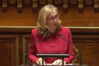 Nicole Belloubet, ministre de l'Education nationale, lors du débat sur l'enseignement privé sous contrat, au Sénat le 6 mars 2024.