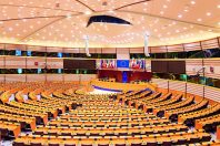Interior of the plenary room of the European parliament in Bruss