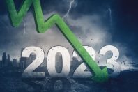Declining arrow with 2023 number on mountain