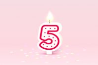 Happy Birthday years anniversary of the person birthday, Candle in the form of numbers five of the year. Vector