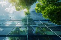 Un immeuble de bureaux et des arbres