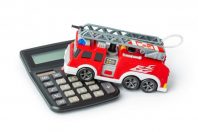 Calculator and toy fire truck