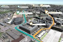 Le jumeau numérique de Brest Métropole (Finistère), réalisé et entretenu par une géomaticienne de la collectivité, 
permet ici de modéliser le parcours d’une ligne de tramway et les espaces attenants à valoriser.