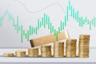 stock S P 500 symbol in stack coins. Business concept.