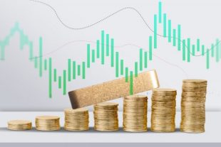 stock S P 500 symbol in stack coins. Business concept.