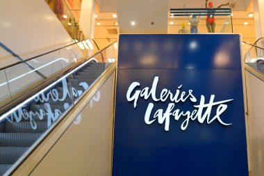 Galeries Lafayette logo brand and text sign interior mall of city upmarket French department store chain