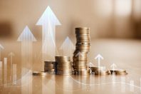 Stock funding or money saving graph with coins. Background for business ideas and design. Chart for financial investment concept