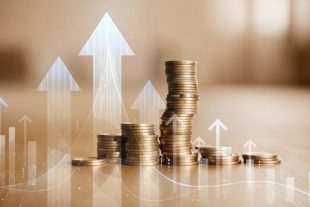 Stock funding or money saving graph with coins. Background for business ideas and design. Chart for financial investment concept