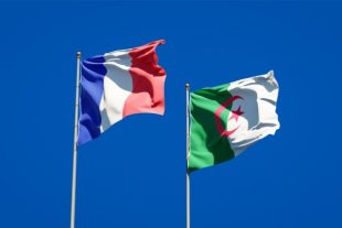 Beautiful national state flags of France and Algeria background.