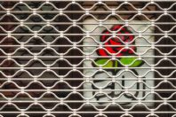 Logo du Parti socialiste enfermé derrière une grille