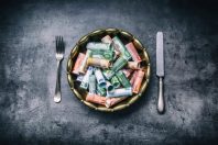 Euro money euro banknotes in bronze bowl