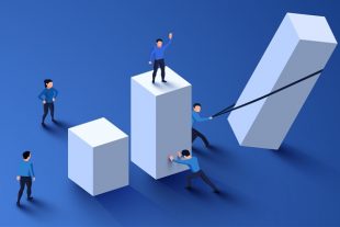 Financial analytics concept. 3D chart with people group.