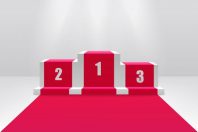 Competition winners podium or pedestal 3d vector illustration isolated on white.