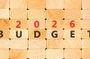 2026 Budget symbol. Concept words 2026 Budget on beautiful wooden blocks wall. Beautiful wooden blocks wall background. Business and 2026 budget concept. Copy space.