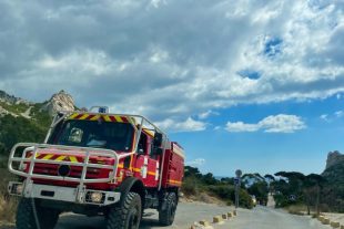Fire engine at Calanques National Park, Provence, France.