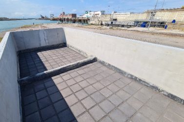 Le chantier pilote à Calais (Pas-de-Calais), suivi par le bureau d’études Neo Eco,
avec 30 % de sédiments dans le mélange réalisé pour la couche de forme.