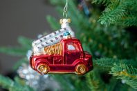 Christmas tree with decorations. Holiday, decor. Including variety of Christmas toys.