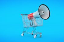 megaphone isolated, shopping offer concept. 3d rendering