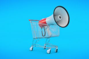 megaphone isolated, shopping offer concept. 3d rendering