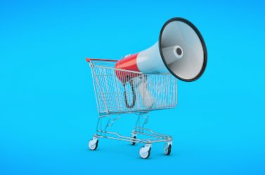 megaphone isolated, shopping offer concept. 3d rendering
