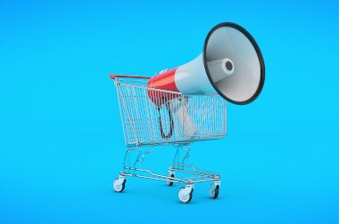 megaphone isolated, shopping offer concept. 3d rendering