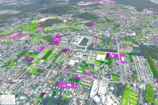 Illustration de l’analyse du potentiel foncier de la ville de Cayenne, cheflieu
de la Guyane (foncier disponible, recherche de dents creuses, fonds
de parcelles aménageables...