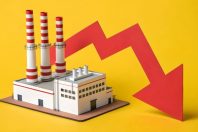 Industrial Decline Symbol – Economic Downturn and Production Slowdown Concept, Abstract, Lifestyle, Creativity, Red Arrow, Factory Model