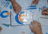 Business team analyzing financial data and statistics with digital icons representing justice and fairness in decision-making and analytics processes Trope