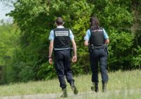 Mulhouse - France - 29 April 2018 - french gendarmerie patrol with bulletproof vests in border forest