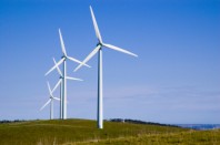 Four wind turbines on Starfish Hill, South Australia.